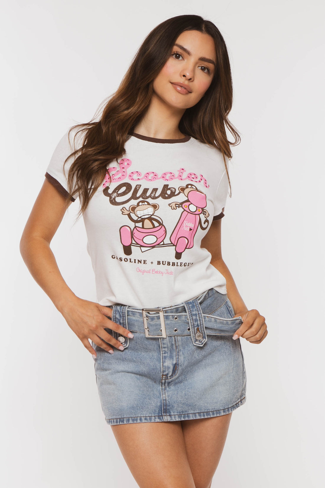 Scooter Club - Bobby Jack Rhinestone Ringer Top -Ivory — image 2