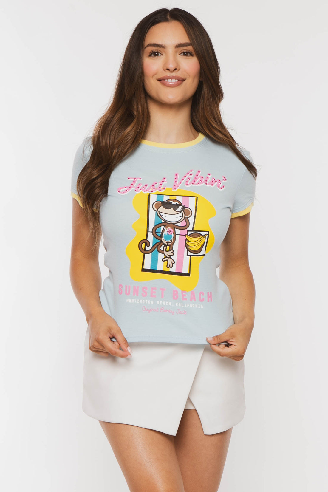 Just Vibin - Bobby Jack Rhinestone Ringer Top - Blue — image 3