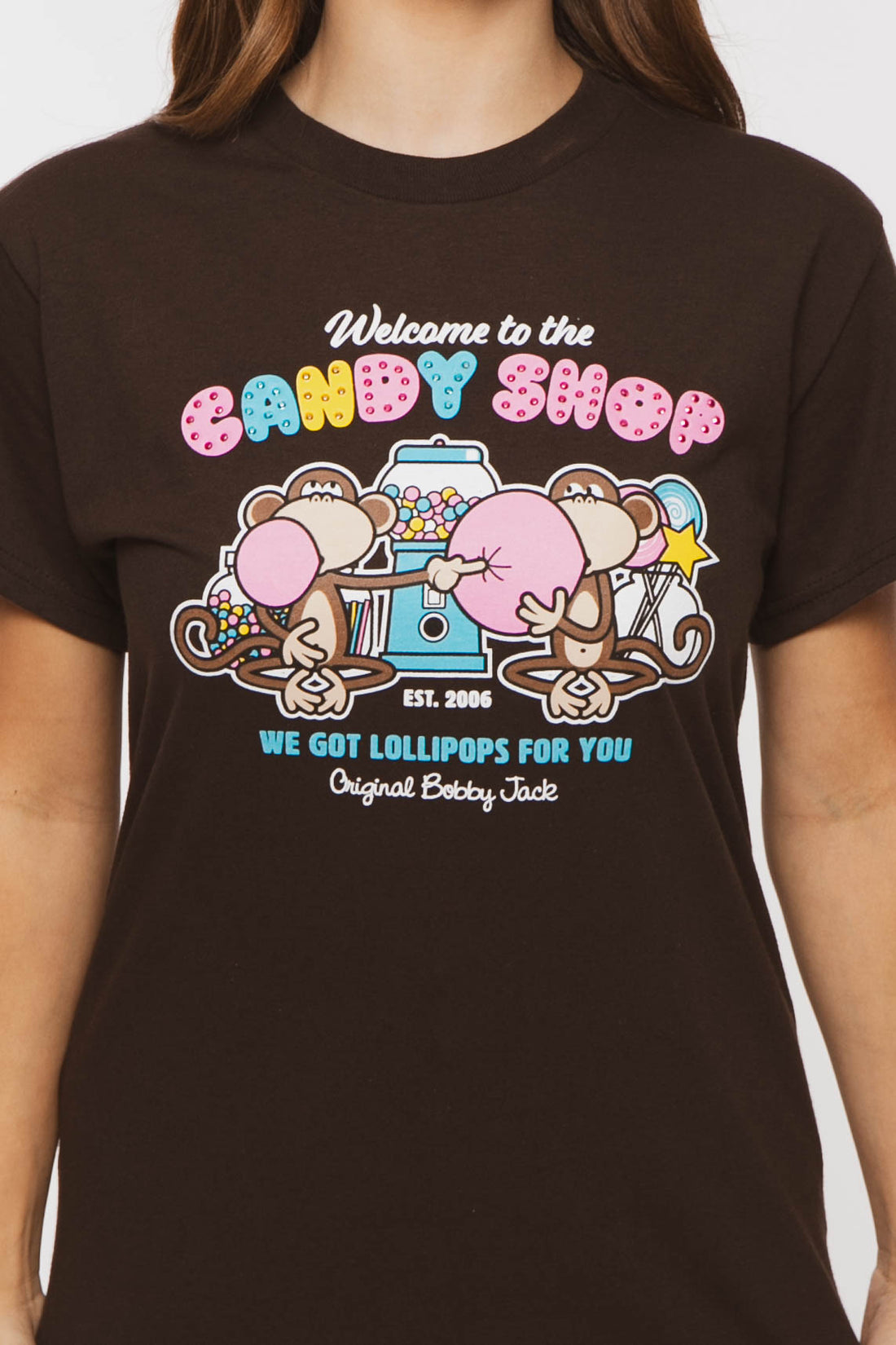 Candy Shop - Bobby Jack Boyfriend Rhinestone T-Shirt -Brown — image 11
