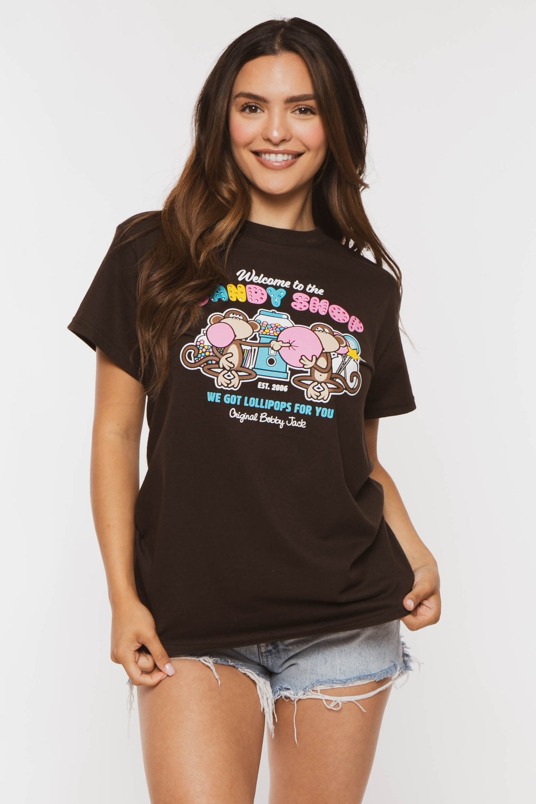 Candy Shop - Bobby Jack Boyfriend Rhinestone T-Shirt -Brown — image 8
