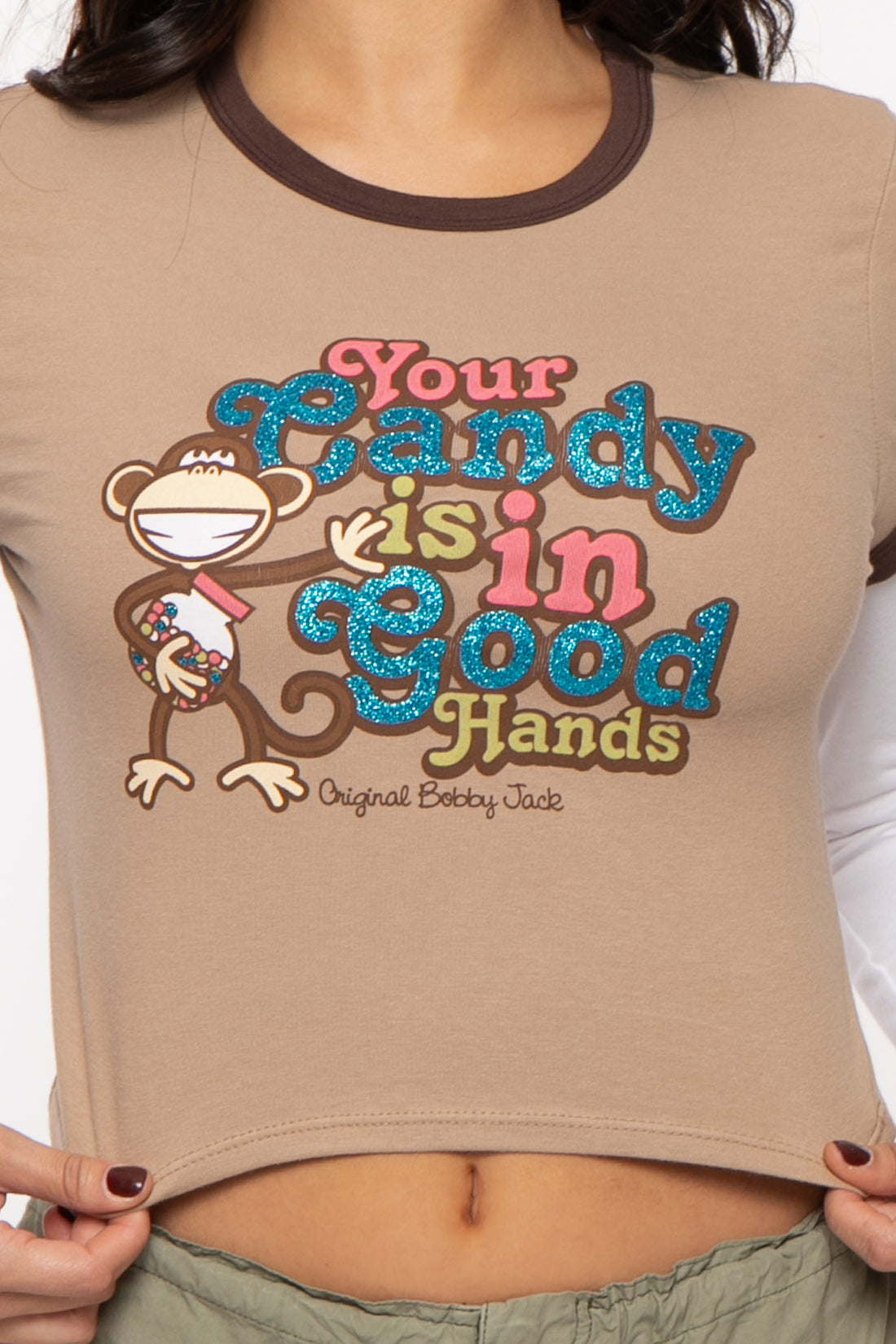 Your Candy- Bobby Jack Crop Glitter Twofer - Khaki — image 7