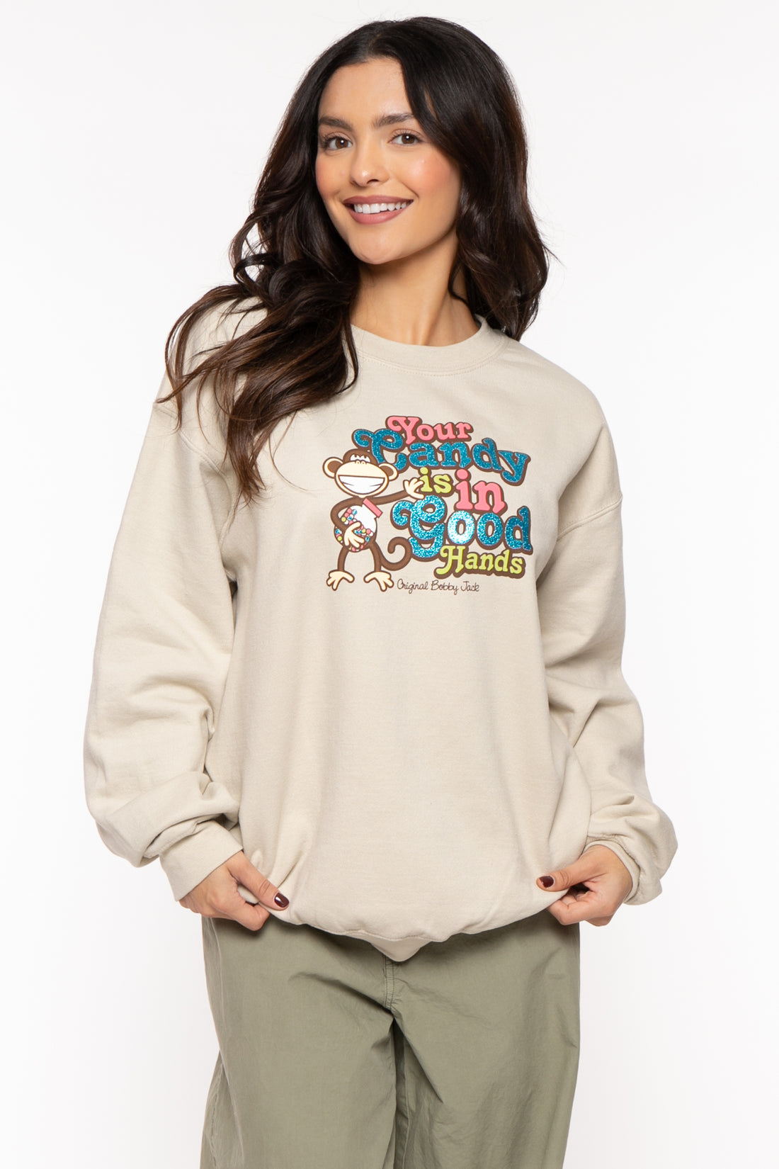 Your Candy -Bobby Jack Crew Glitter Sweatshirt - Sand — image 2