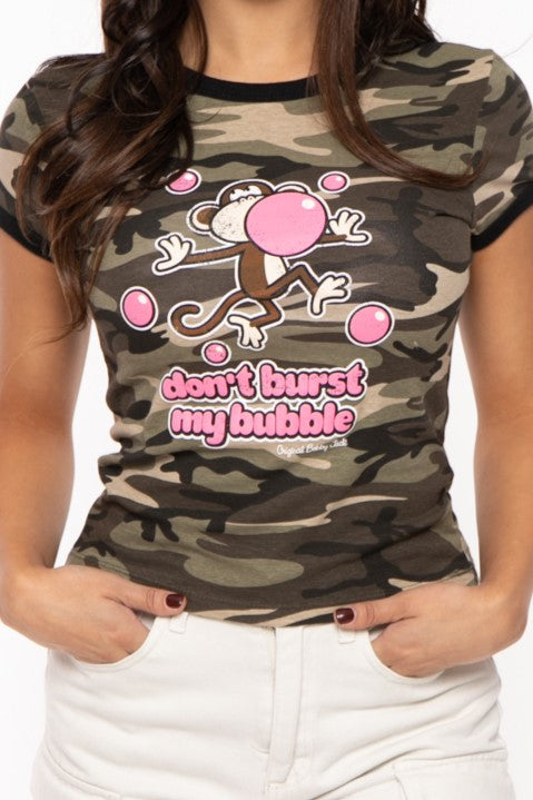 Don't Burst My Bubble - Bobby Jack Ringer Top (Front + Back Print) - Camo — image 4