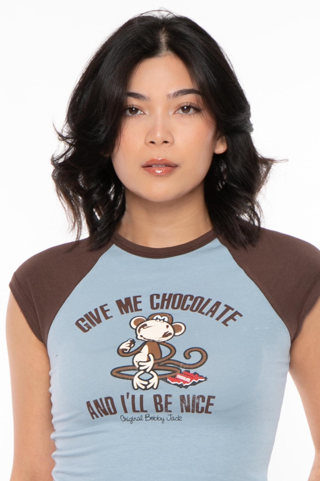 Give Me Chocolate - Bobby Jack Crop Raglan Top - Blue — image 5