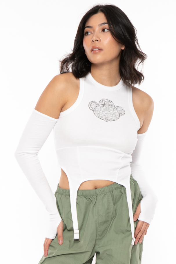 Bobby Rhinestone Head - Bobby Jack Alicia Top - White — image 1