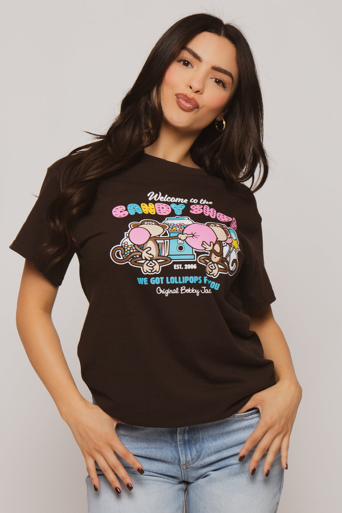 Candy Shop - Bobby Jack Boyfriend Rhinestone T-Shirt -Brown — image 3