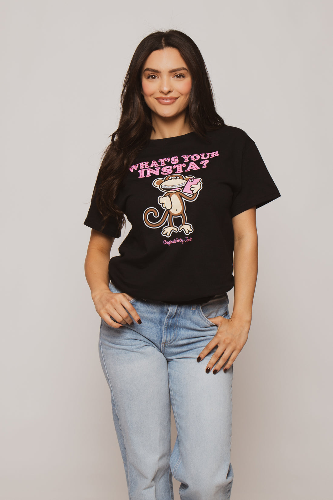 Instagram - Bobby Jack Boyfriend Rhinestone T-Shirt -Black — image 3