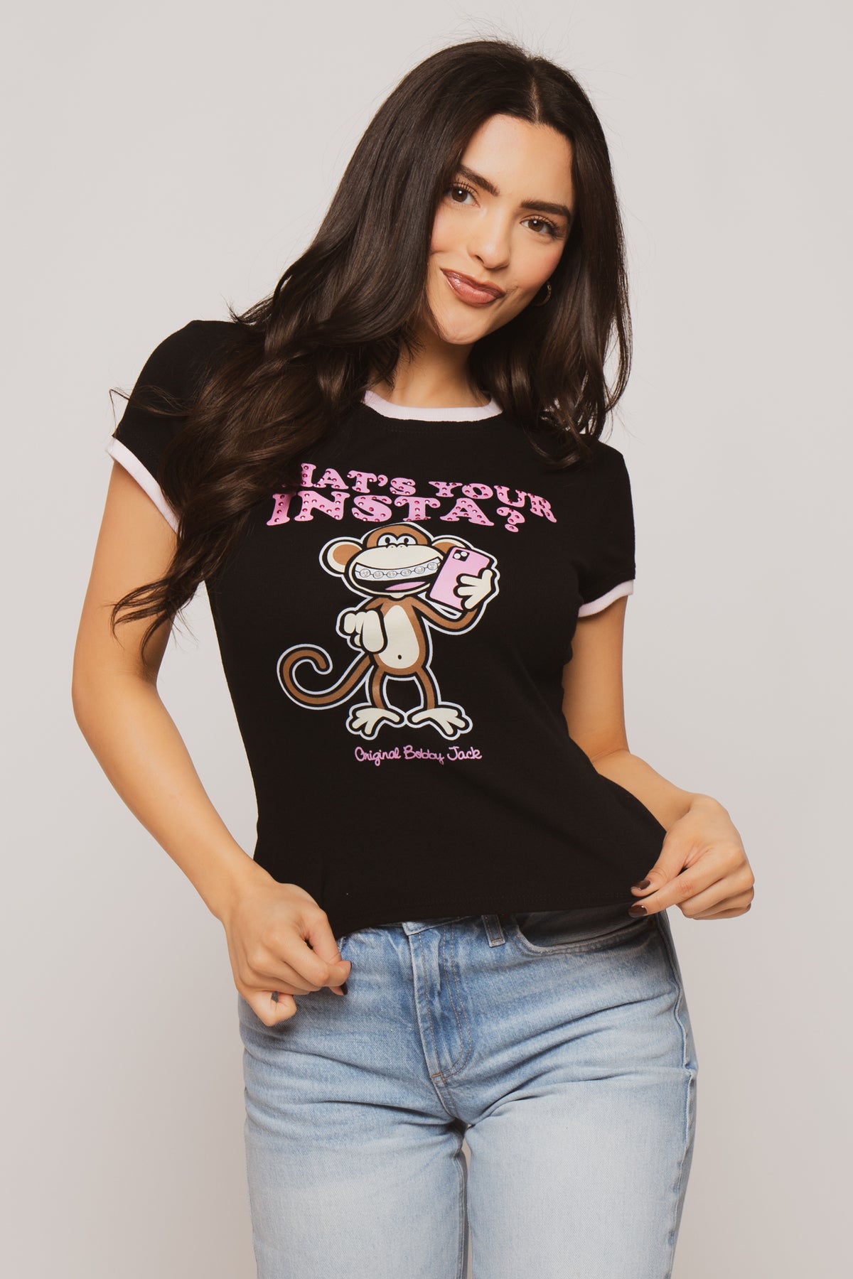 Instagram - Bobby Jack Rhinestone Ringer Top -Black
