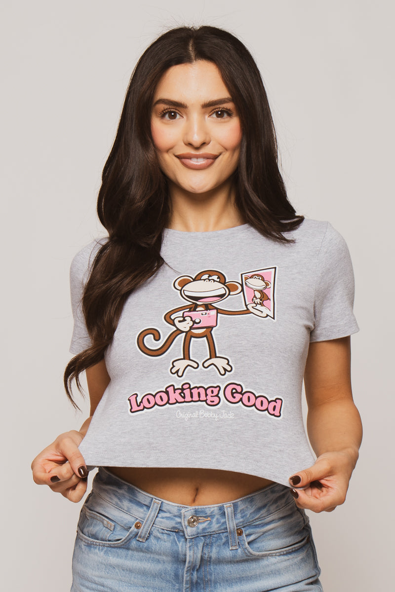 Looking Good- Bobby Jack Baby Tee - Heather Grey — image 3
