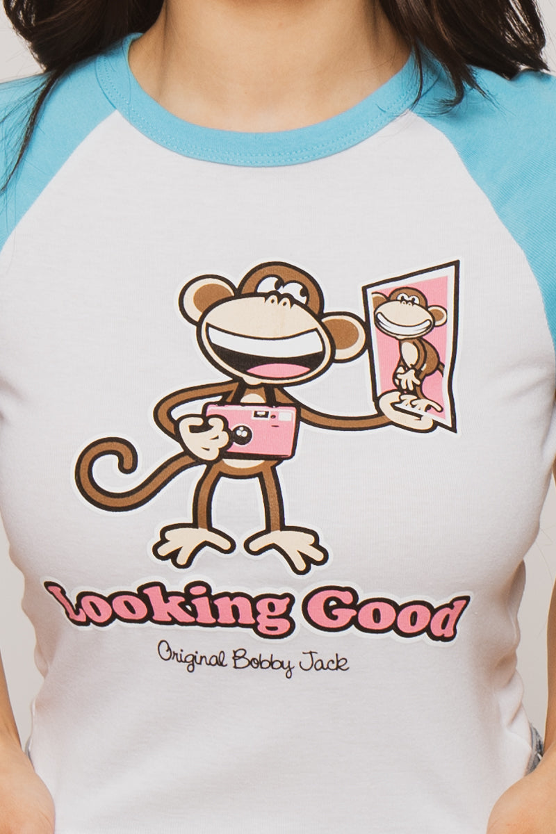 Looking Good- Bobby Jack Crop Raglan Top - White — image 3