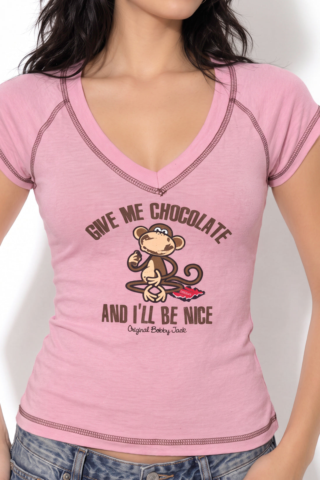 Give Me Chocolate - Bobby Jack V-Neck Raglan Top - Pink — image 2