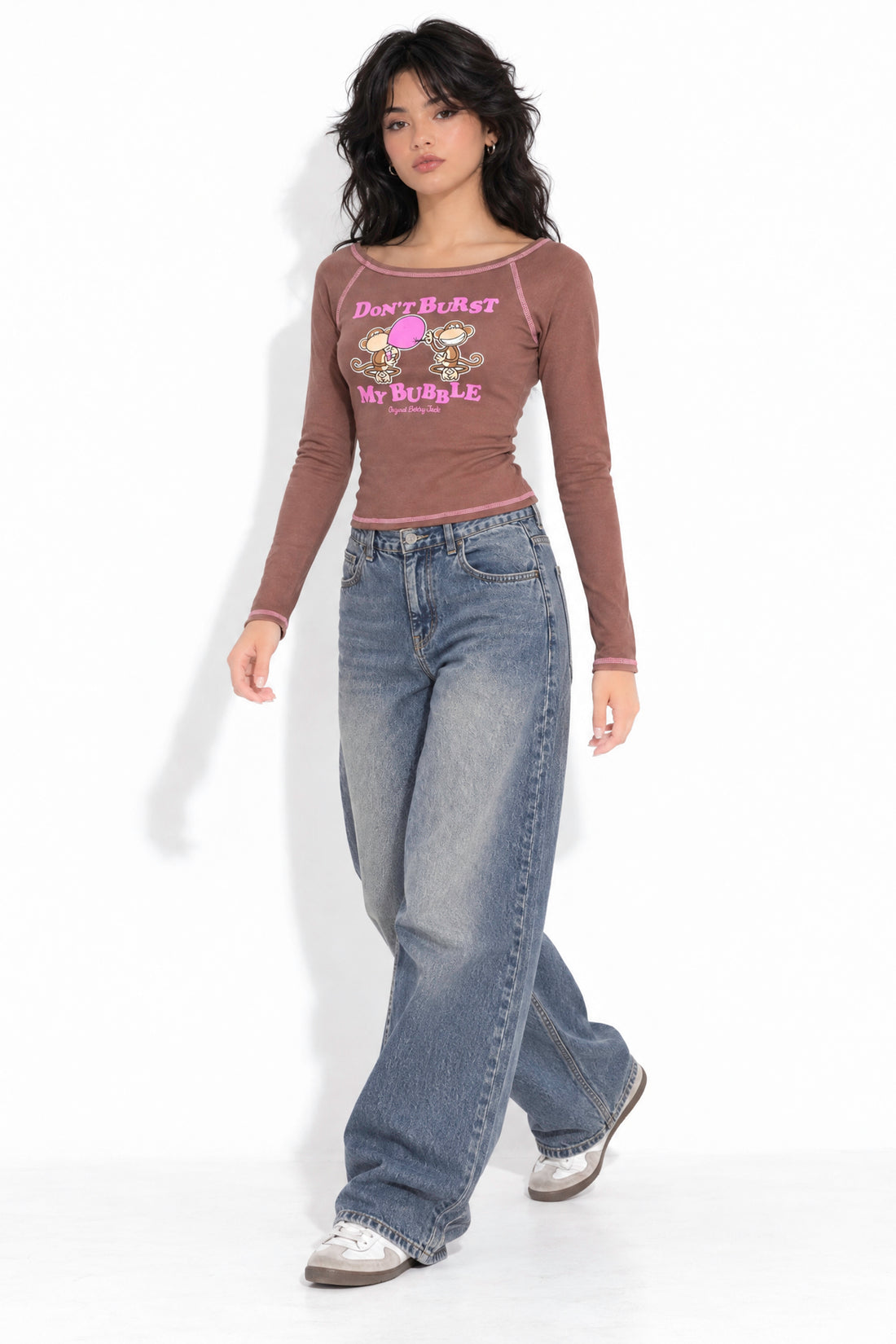 Don’t Burst My Bubble - Bobby Jack Long Sleeve Raglan Top - Brown — image 3