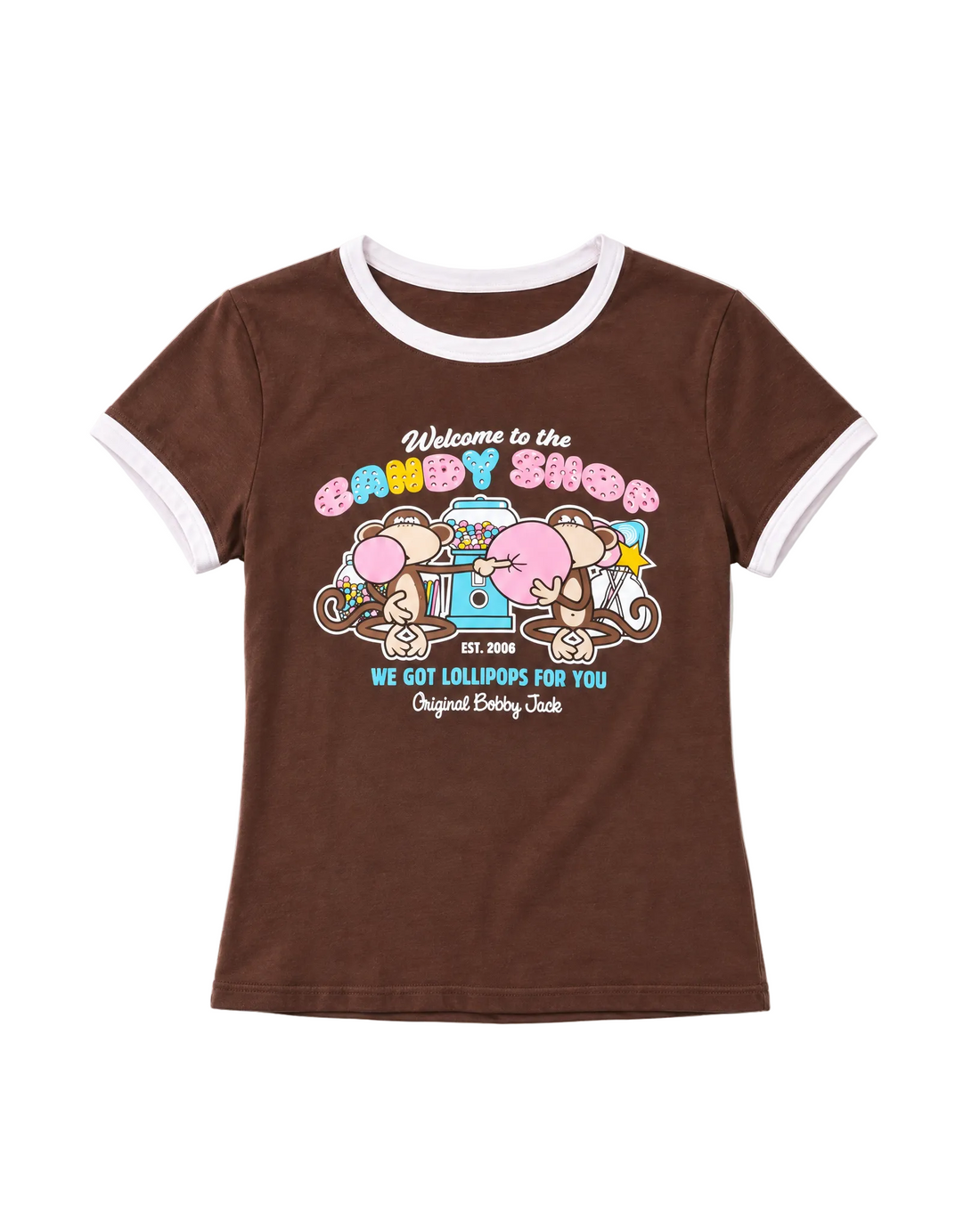 Candy Shop - Bobby Jack Rhinestone Ringer Top -Brown — image 1