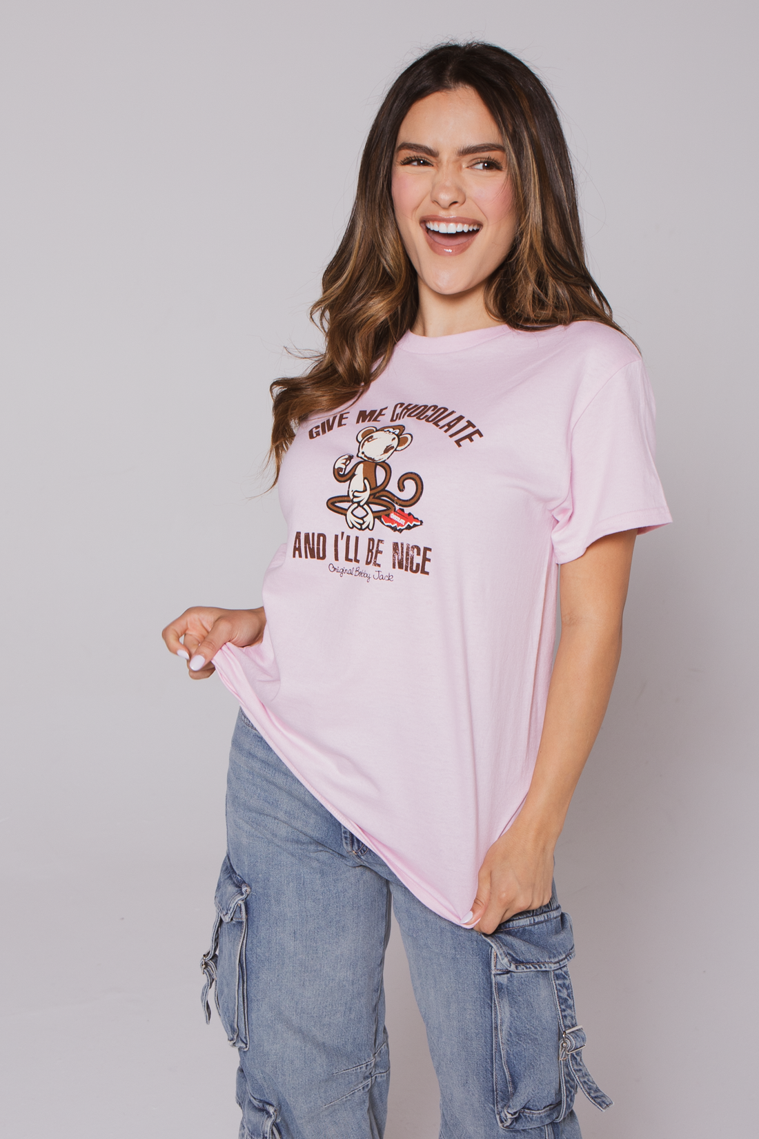 Give Me Chocolate- Bobby Jack Boyfriend T-Shirt - Light Pink — image 4