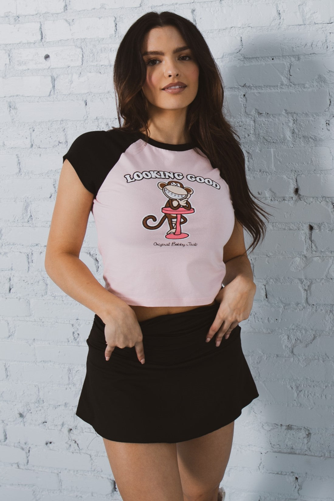 Looking Good - Bobby Jack Crop Raglan Top - Pink — image 2