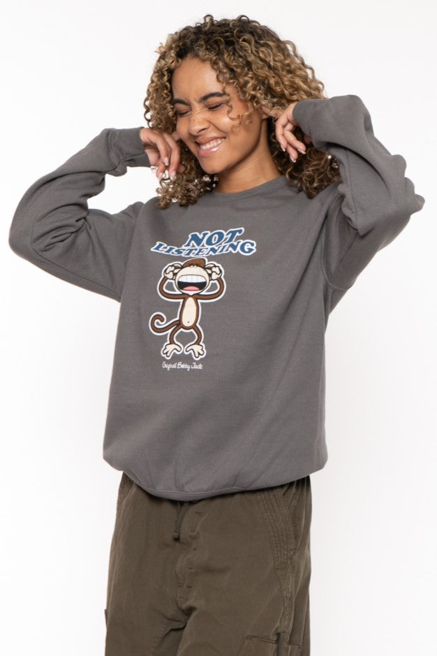 Not Listening - Bobby Jack Crew Sweatshirt - Charcoal — image 4