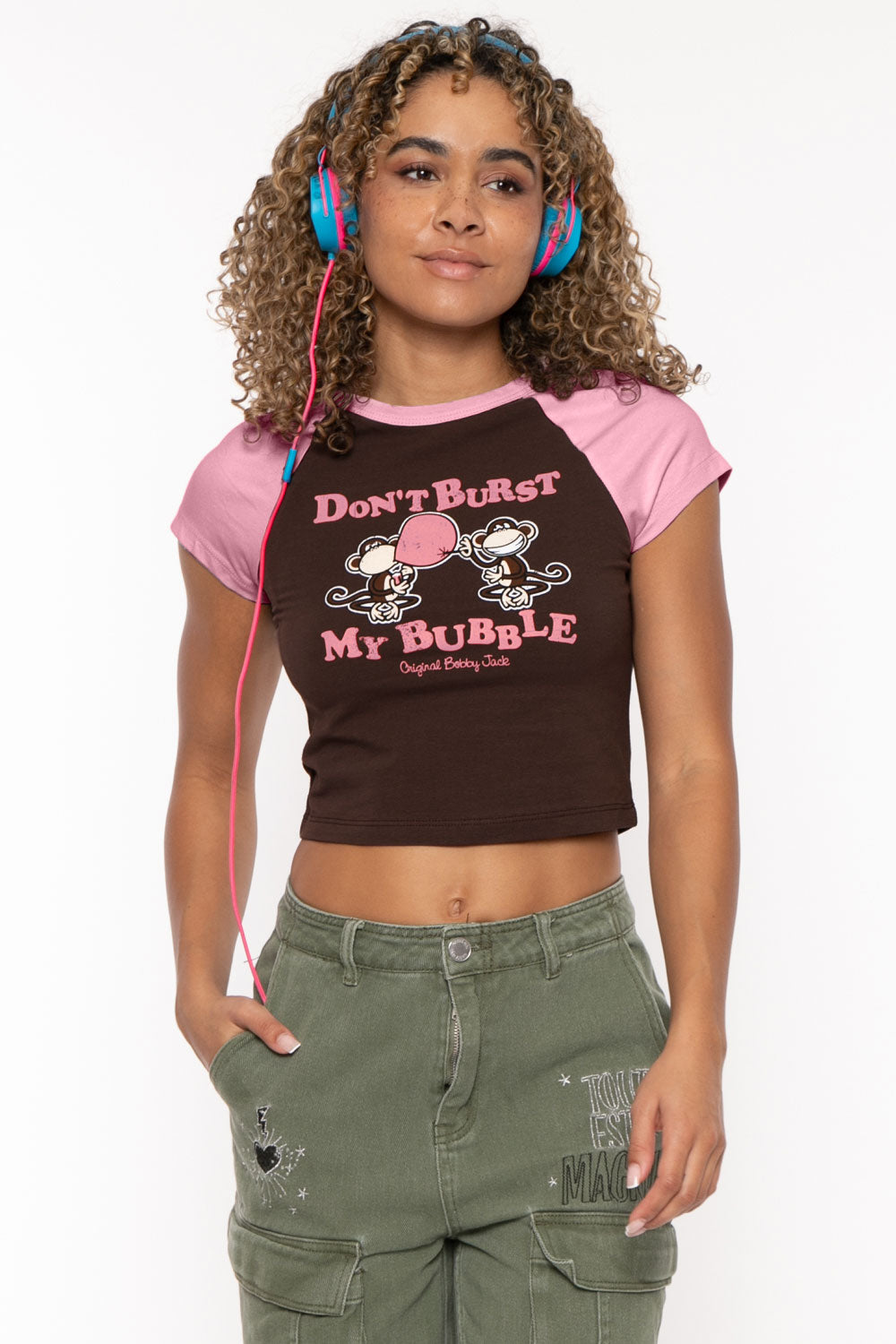 Don't Burst My Bubble - Bobby Jack Crop Raglan Top - Brown – Bobby