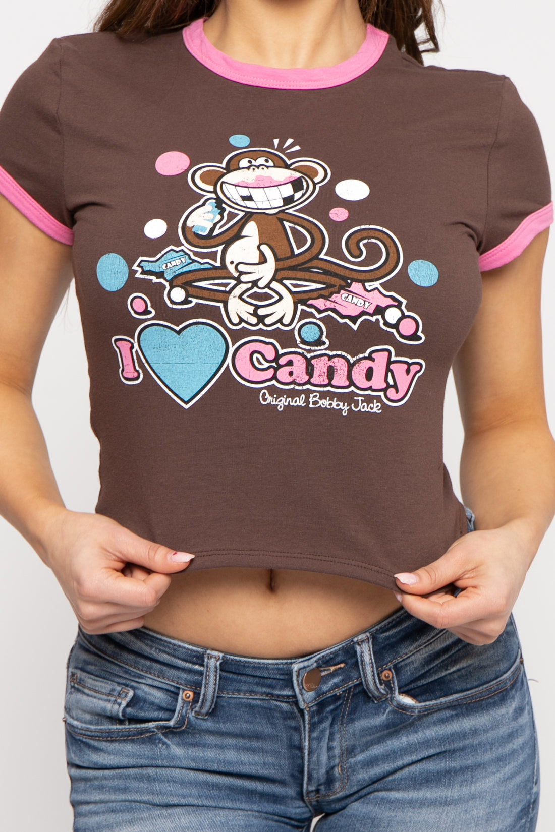 I Love Candy - Bobby Jack Crop Ringer Top - Brown — image 5