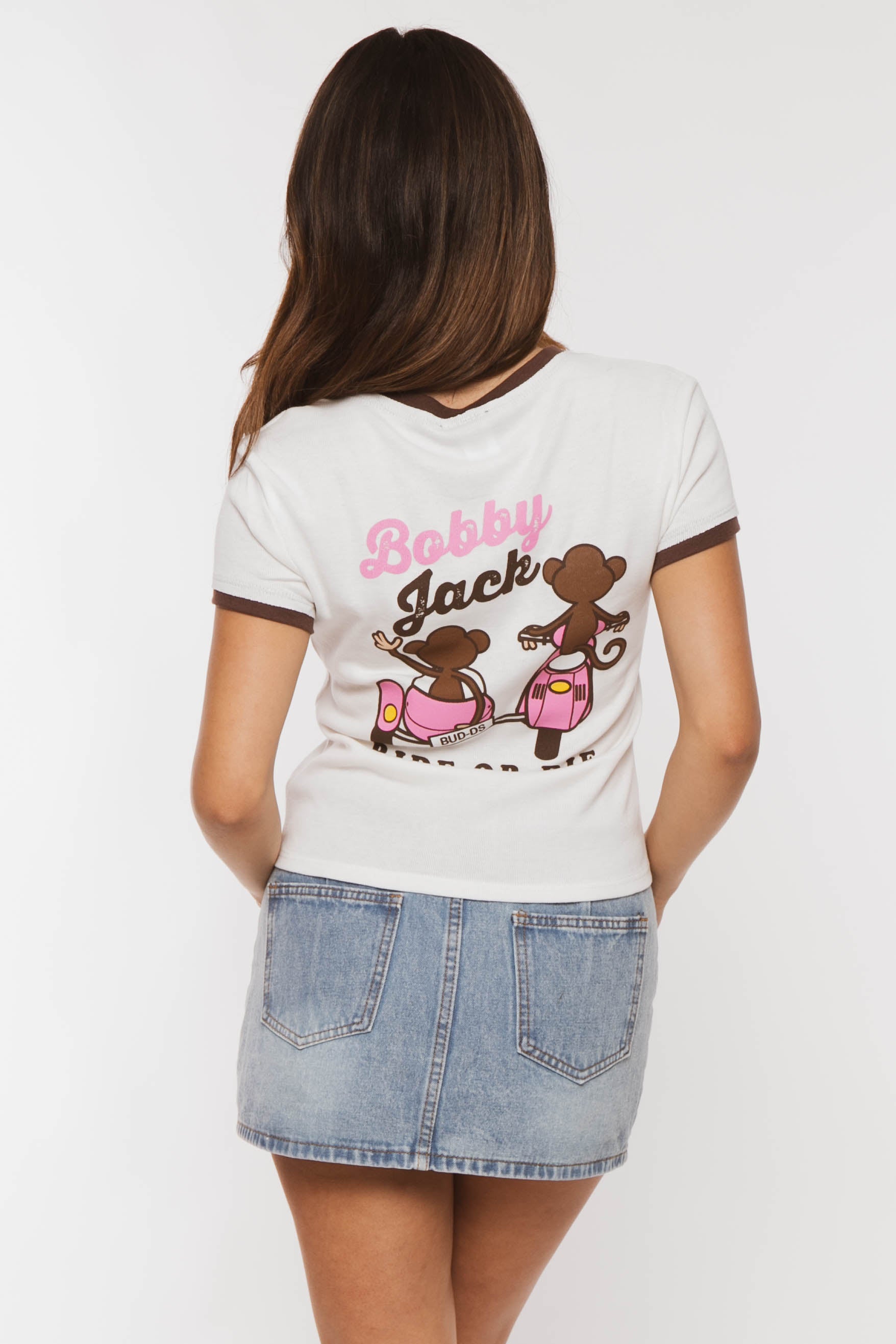 Scooter Club - Bobby Jack Rhinestone Ringer Top -Ivory – Bobby