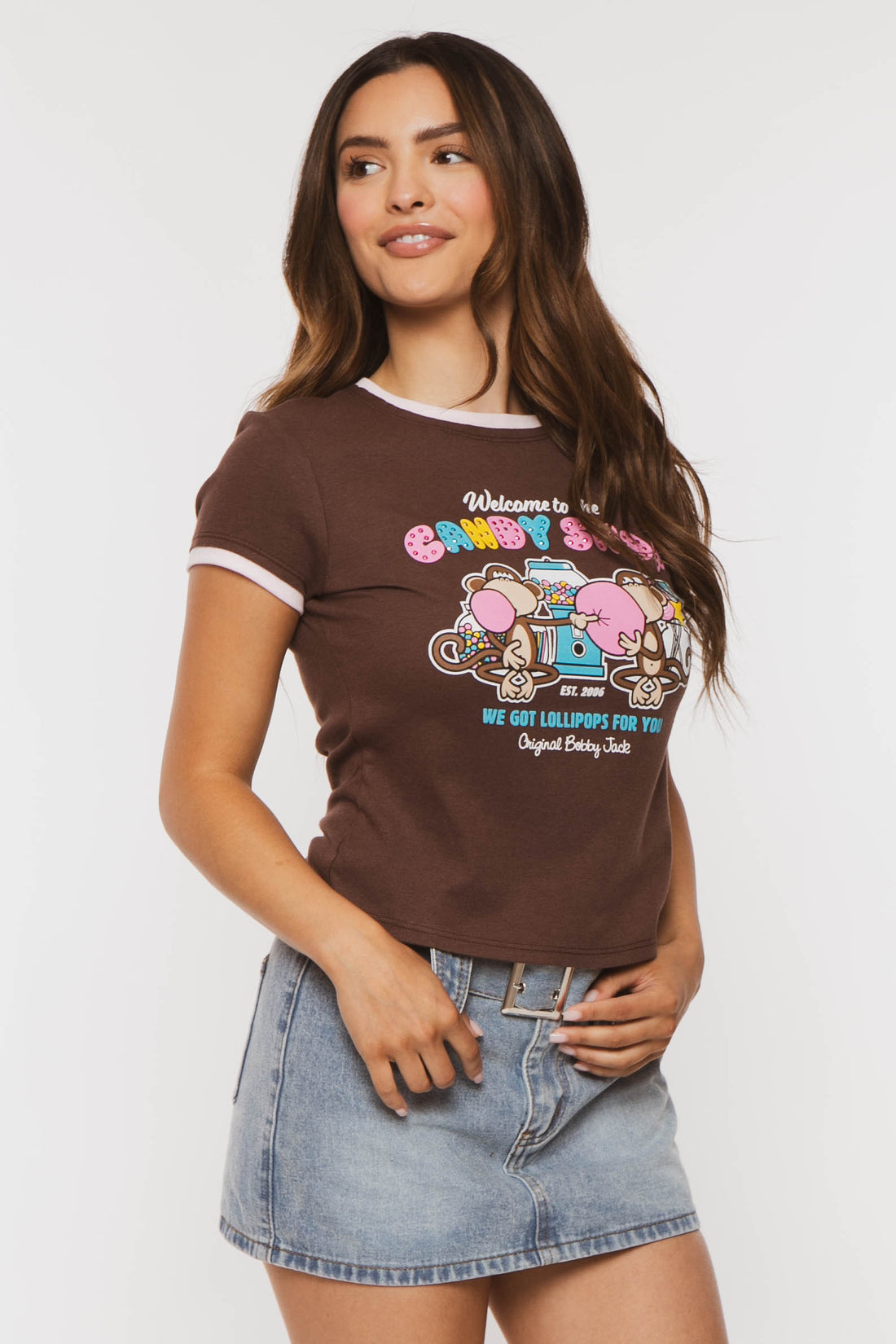 Candy Shop - Bobby Jack Rhinestone Ringer Top -Brown — image 4