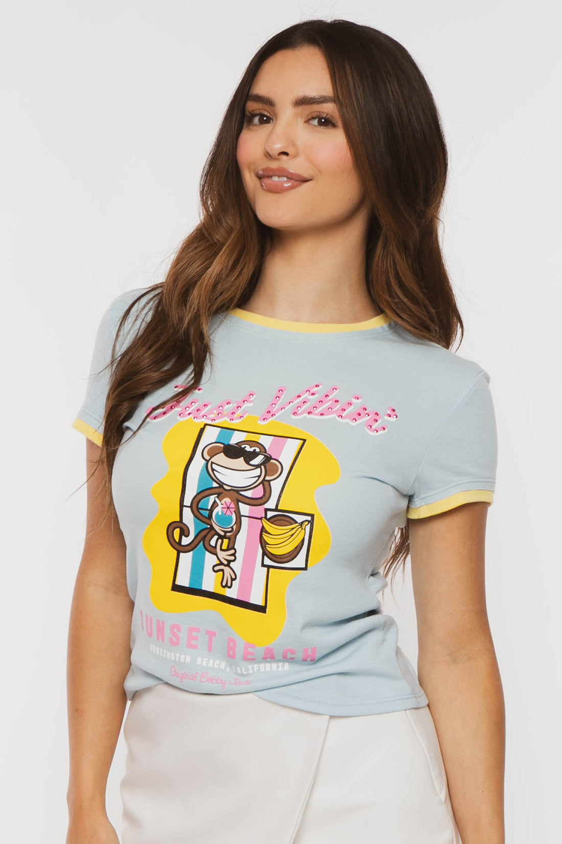 Just Vibin - Bobby Jack Rhinestone Ringer Top - Blue — image 4
