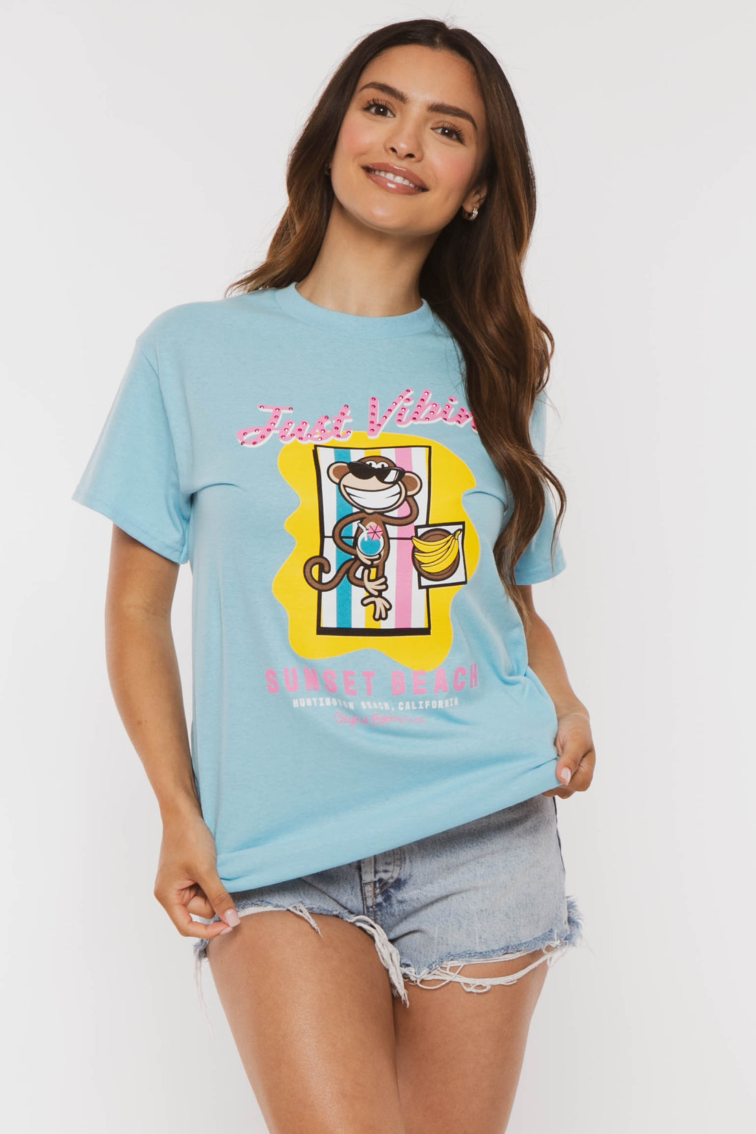 Just Vibin  - Bobby Jack Boyfriend Rhinestone T-Shirt -Blue — image 7