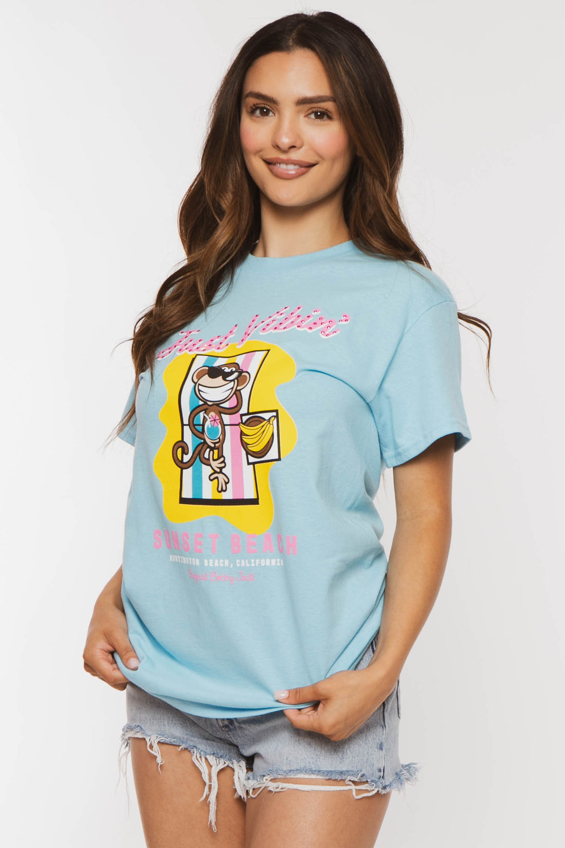 Just Vibin  - Bobby Jack Boyfriend Rhinestone T-Shirt -Blue — image 8