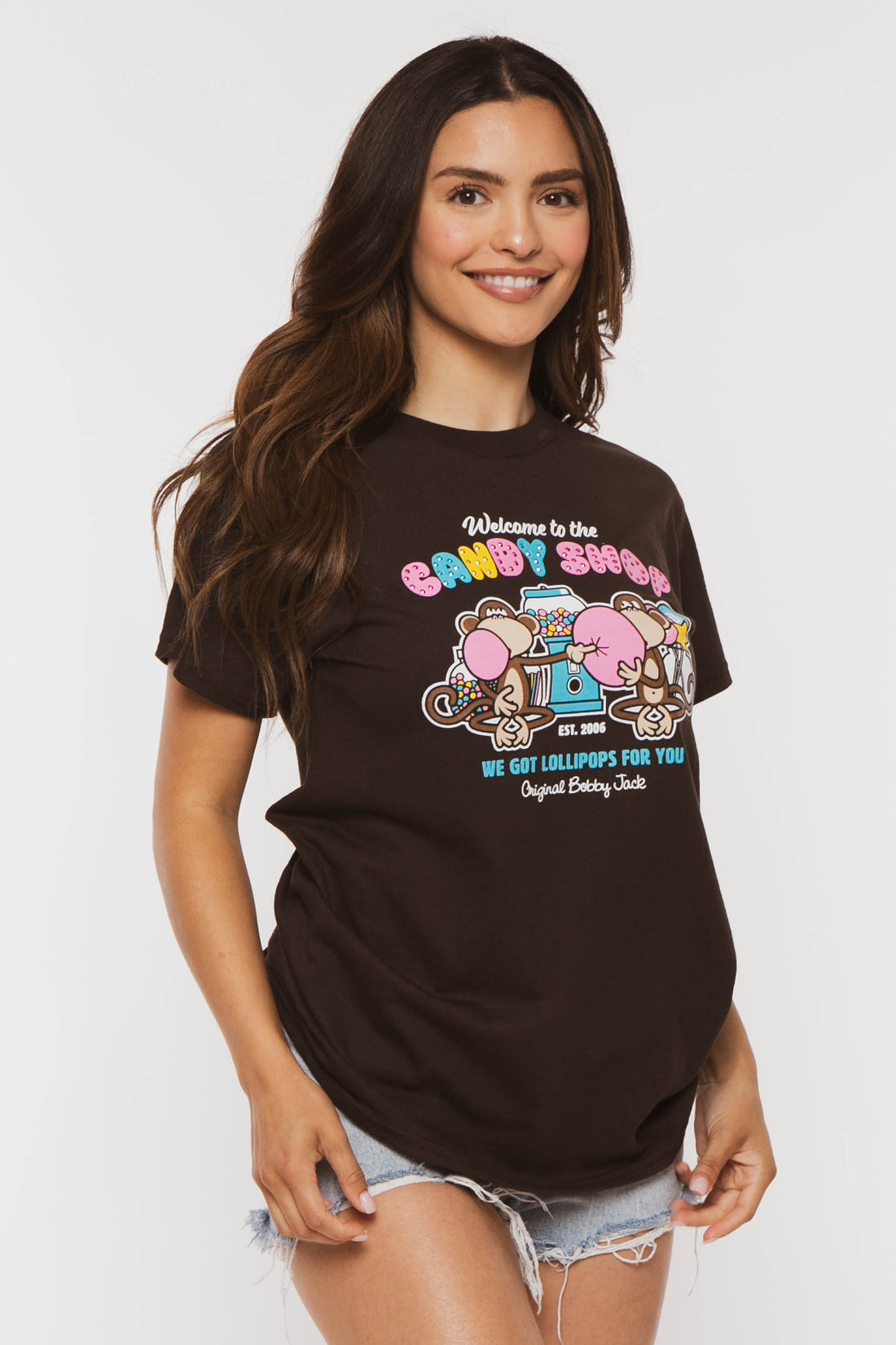 Candy Shop  - Bobby Jack Boyfriend Rhinestone T-Shirt -Brown — image 10