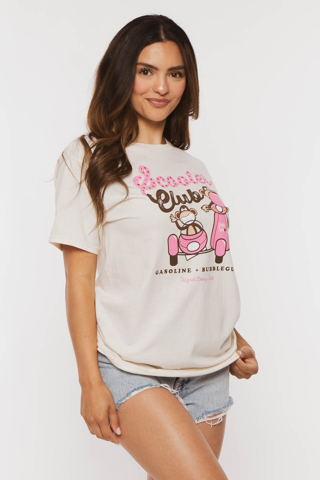 Scooter Club  - Bobby Jack Boyfriend Rhinestone T-Shirt -Ivory — image 9