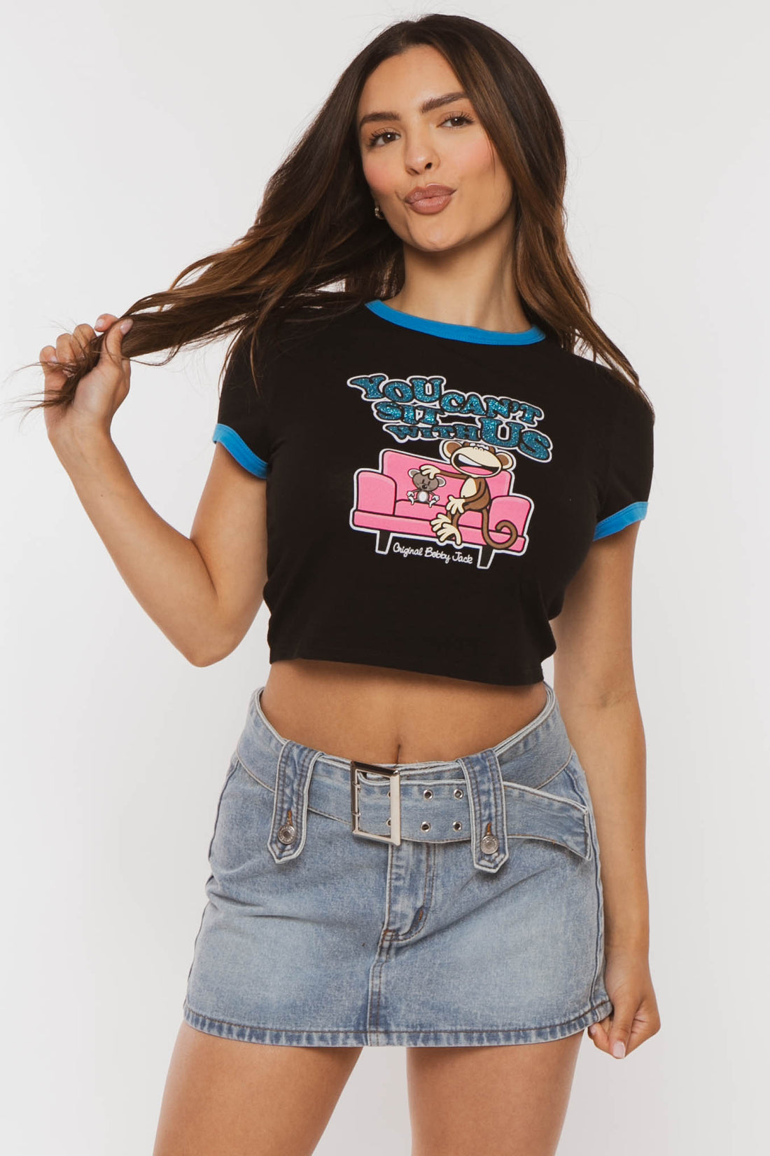 You Can't Sit - Bobby Jack Crop Glitter Ringer Top - Black — image 2