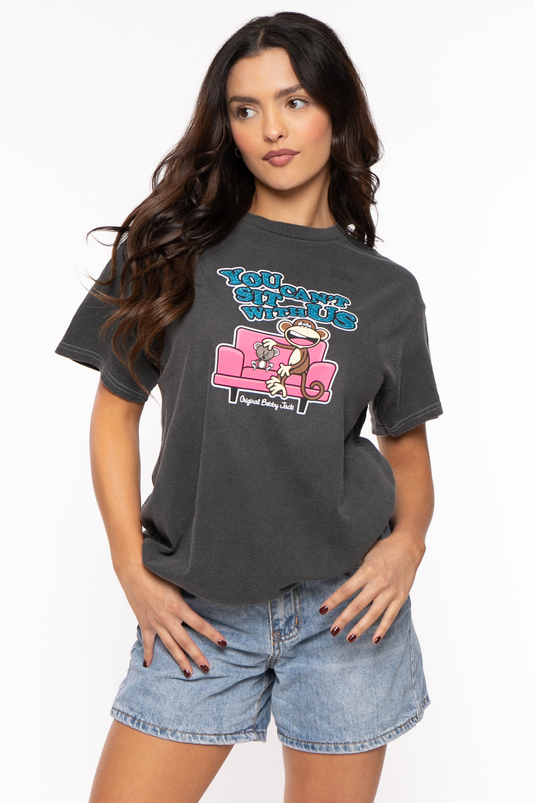 You Can't Sit - Bobby Jack Garment-Dyed Glitter Boyfriend T-Shirt -Charcoal — image 2