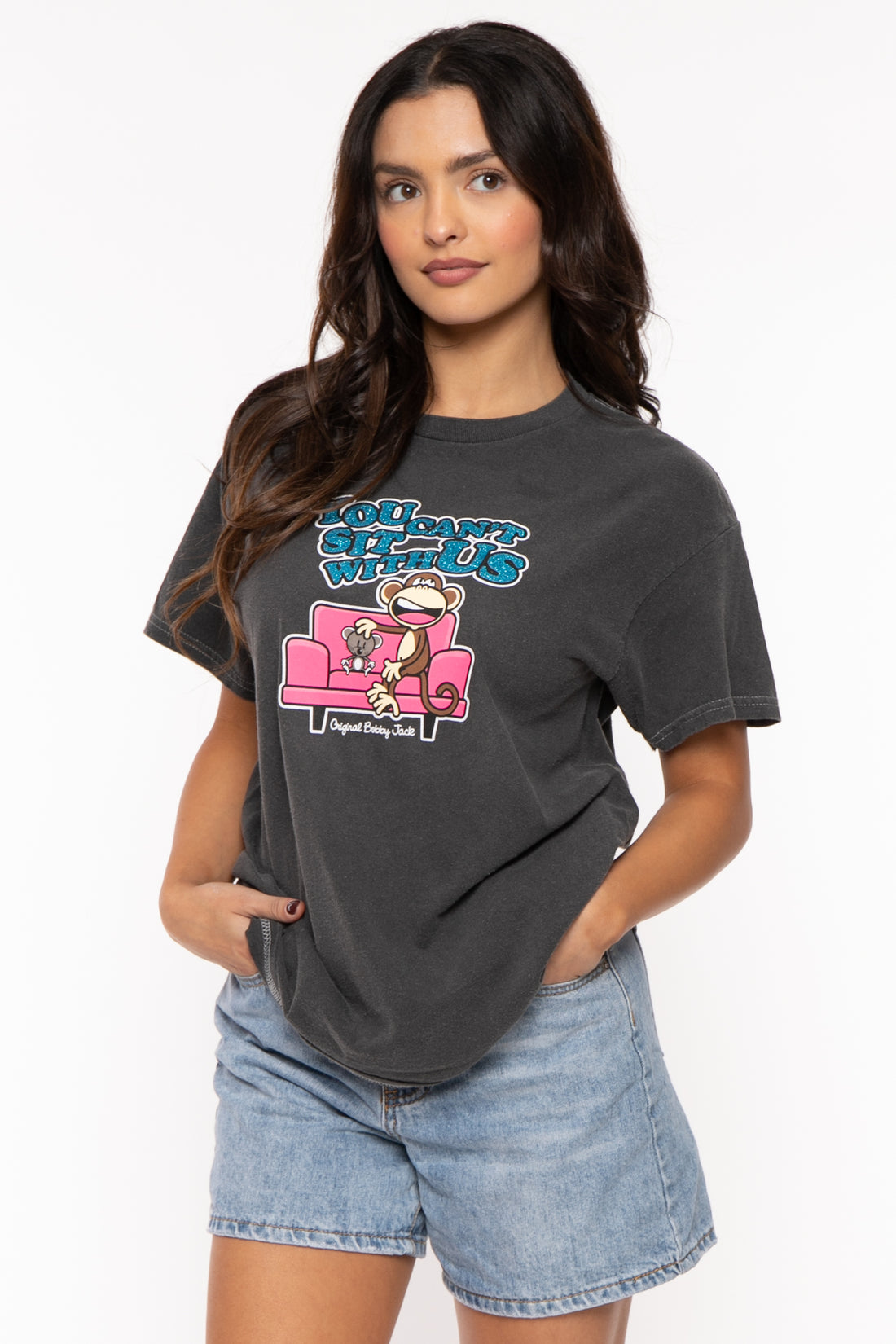 You Can't Sit - Bobby Jack Garment-Dyed Glitter Boyfriend T-Shirt -Charcoal — image 4