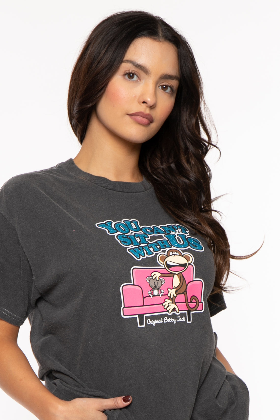 You Can't Sit - Bobby Jack Garment-Dyed Glitter Boyfriend T-Shirt -Charcoal — image 7