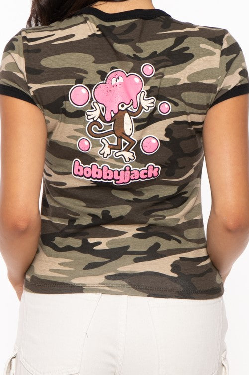 Don't Burst My Bubble - Bobby Jack Ringer Top (Front + Back Print) - Camo — image 5