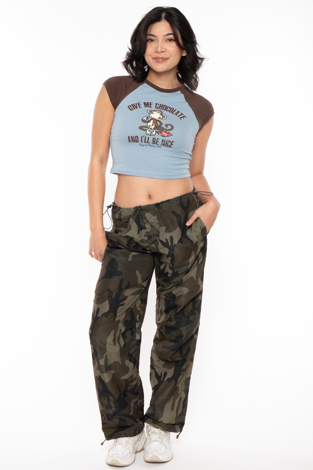 Give Me Chocolate - Bobby Jack Crop Raglan Top - Blue — image 3