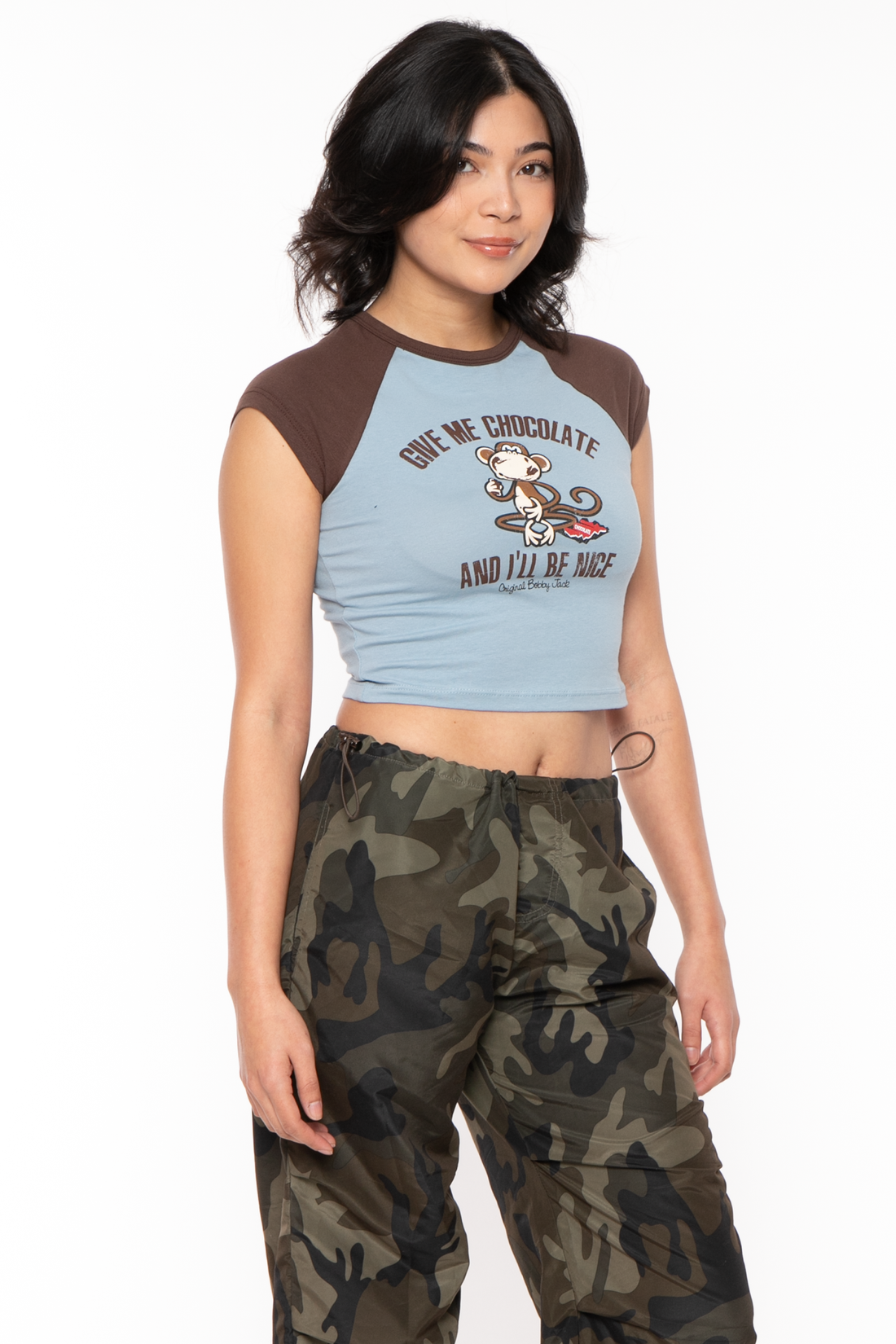 Give Me Chocolate - Bobby Jack Crop Raglan Top - Blue — image 4