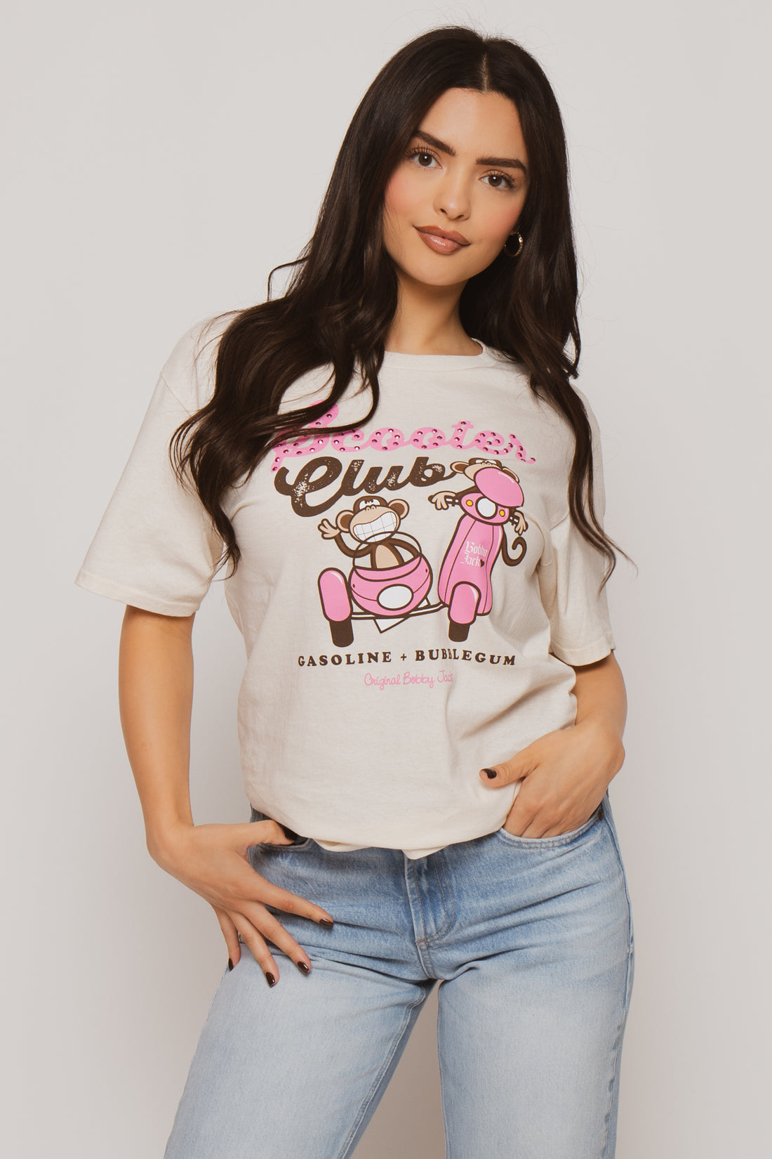 Scooter Club  - Bobby Jack Boyfriend Rhinestone T-Shirt -Ivory — image 2