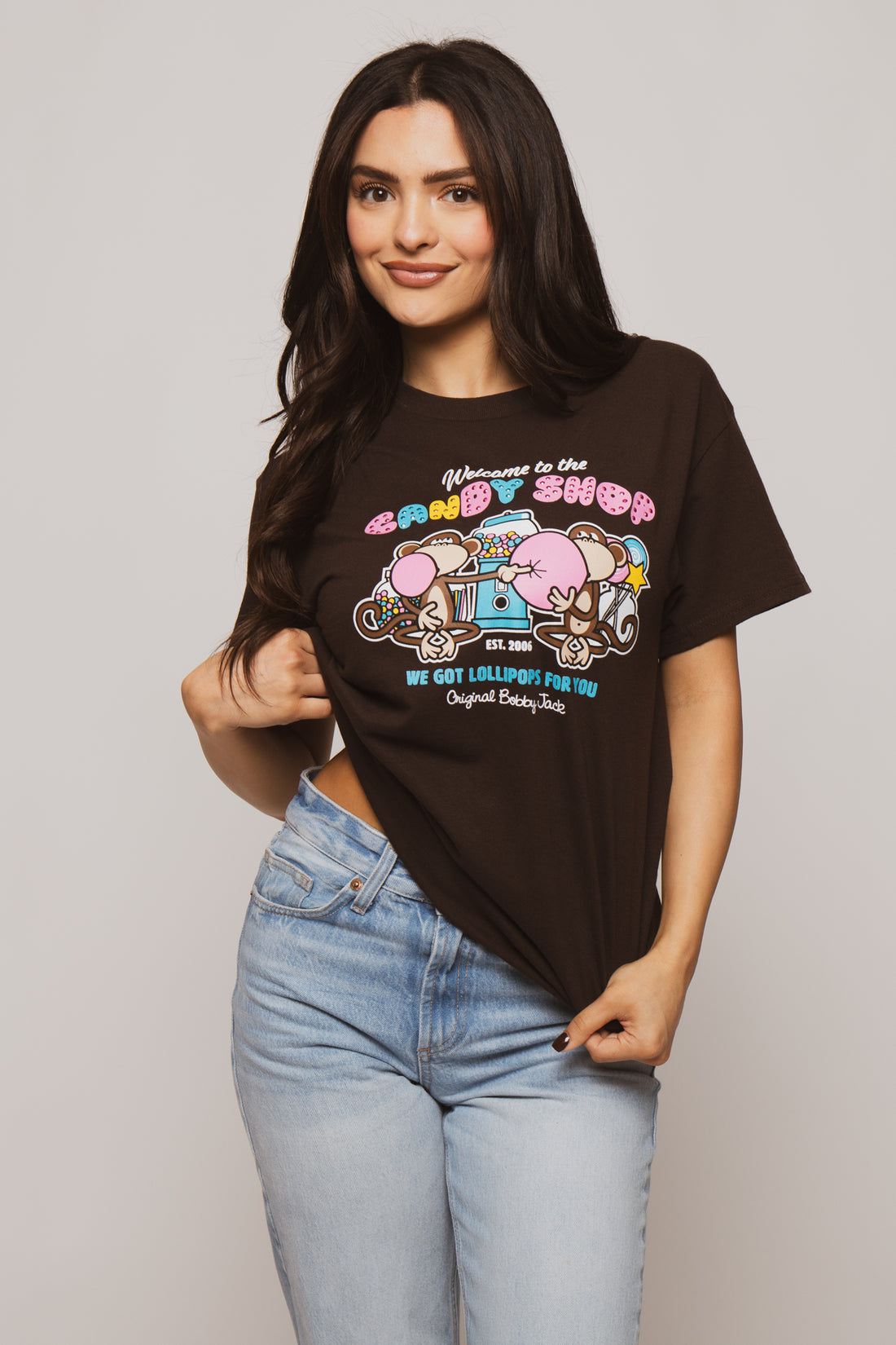 Candy Shop  - Bobby Jack Boyfriend Rhinestone T-Shirt -Brown — image 4