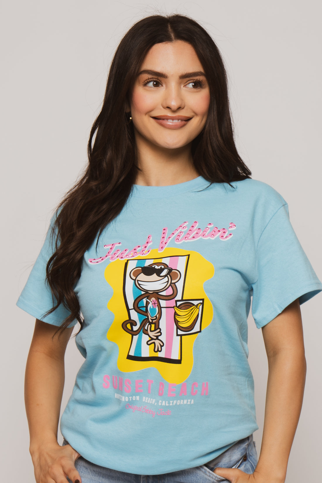 Just Vibin  - Bobby Jack Boyfriend Rhinestone T-Shirt -Blue — image 12