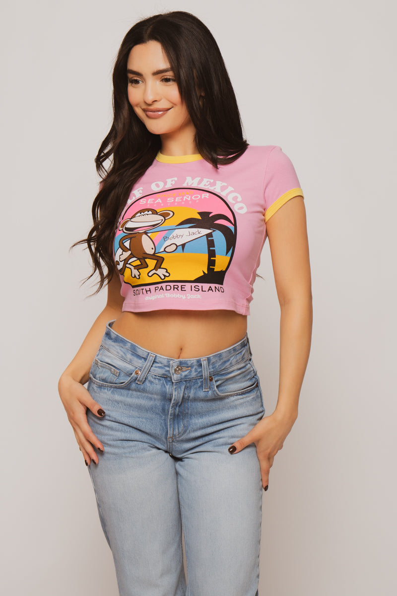 Gulf Of Mexico - Bobby Jack Crop Ringer Top - Pink – Bobby Jack Brand