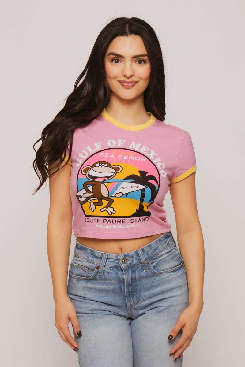 Gulf Of Mexico - Bobby Jack Crop Ringer Top - Pink