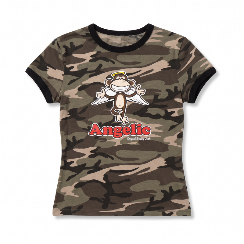 Angelic - Bobby Jack Ringer Top (Front + Back Print) - Camo