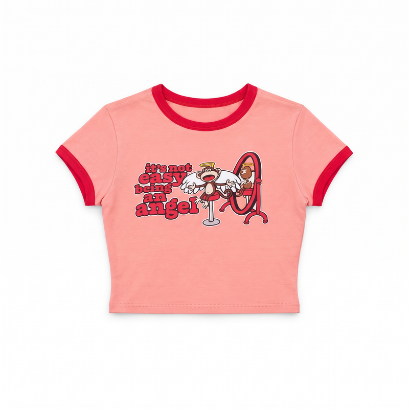 Being An Angel - Bobby Jack Crop Ringer Top - Peach