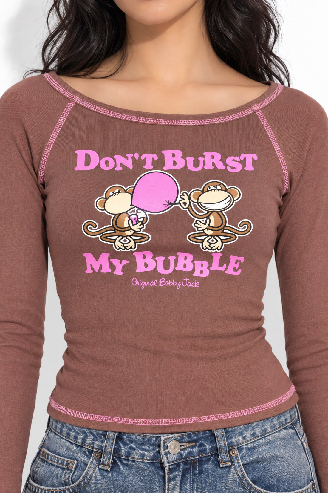 Don’t Burst My Bubble - Bobby Jack Long Sleeve Raglan Top - Brown — image 2