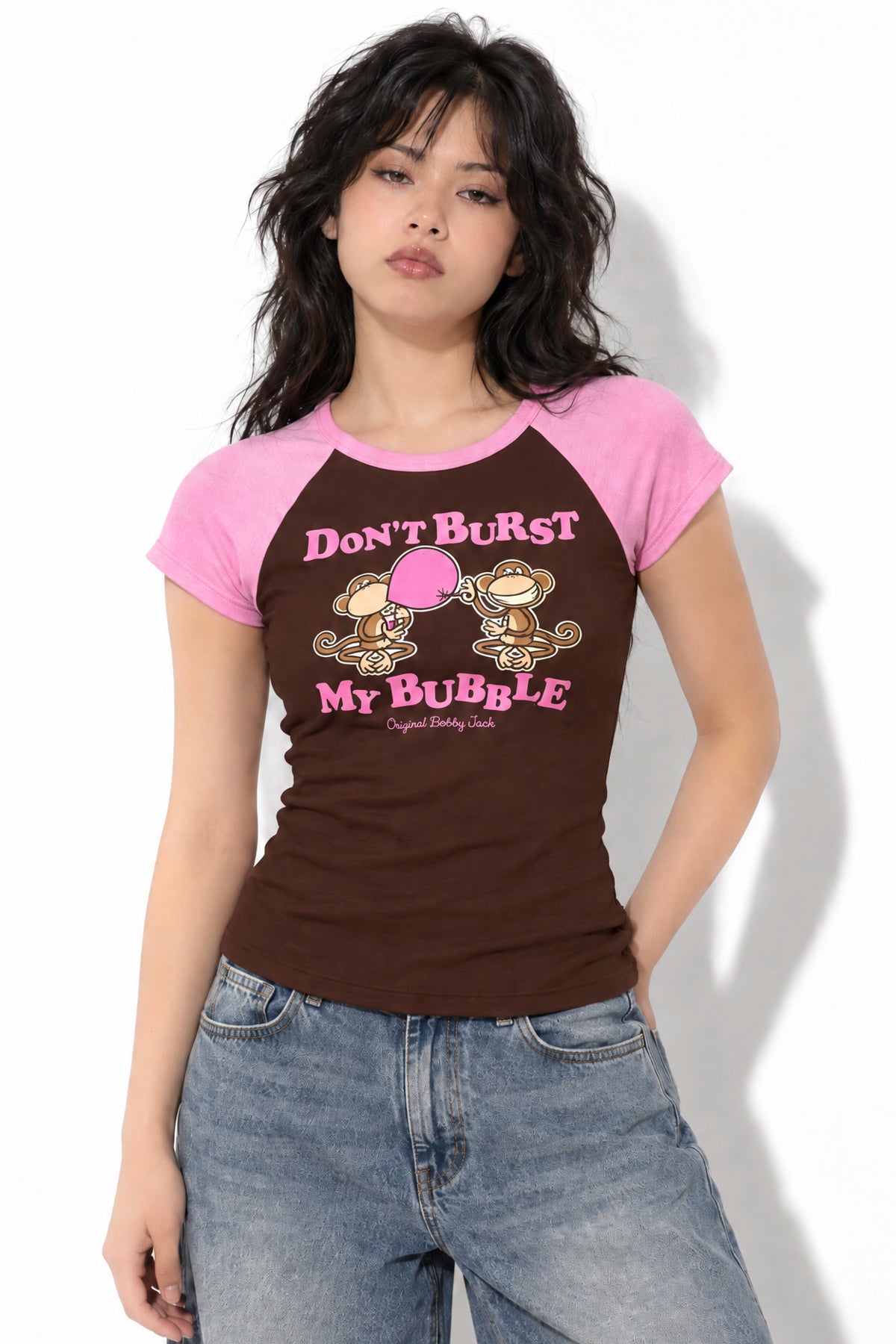 Don't Burst My Bubble - Bobby Jack Raglan Top - Brown