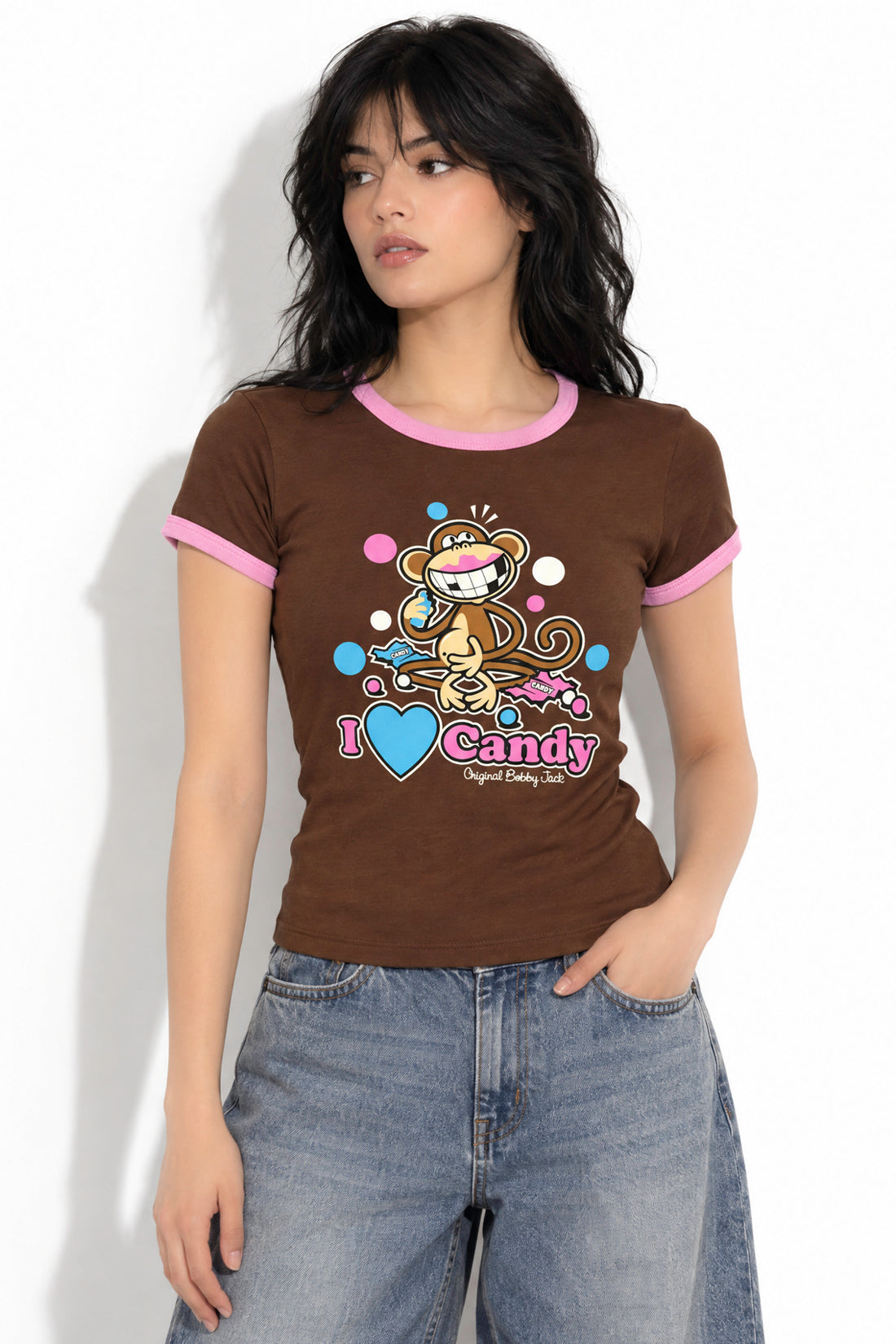 I Love Candy - Bobby Jack Ringer Top - Brown — image 2