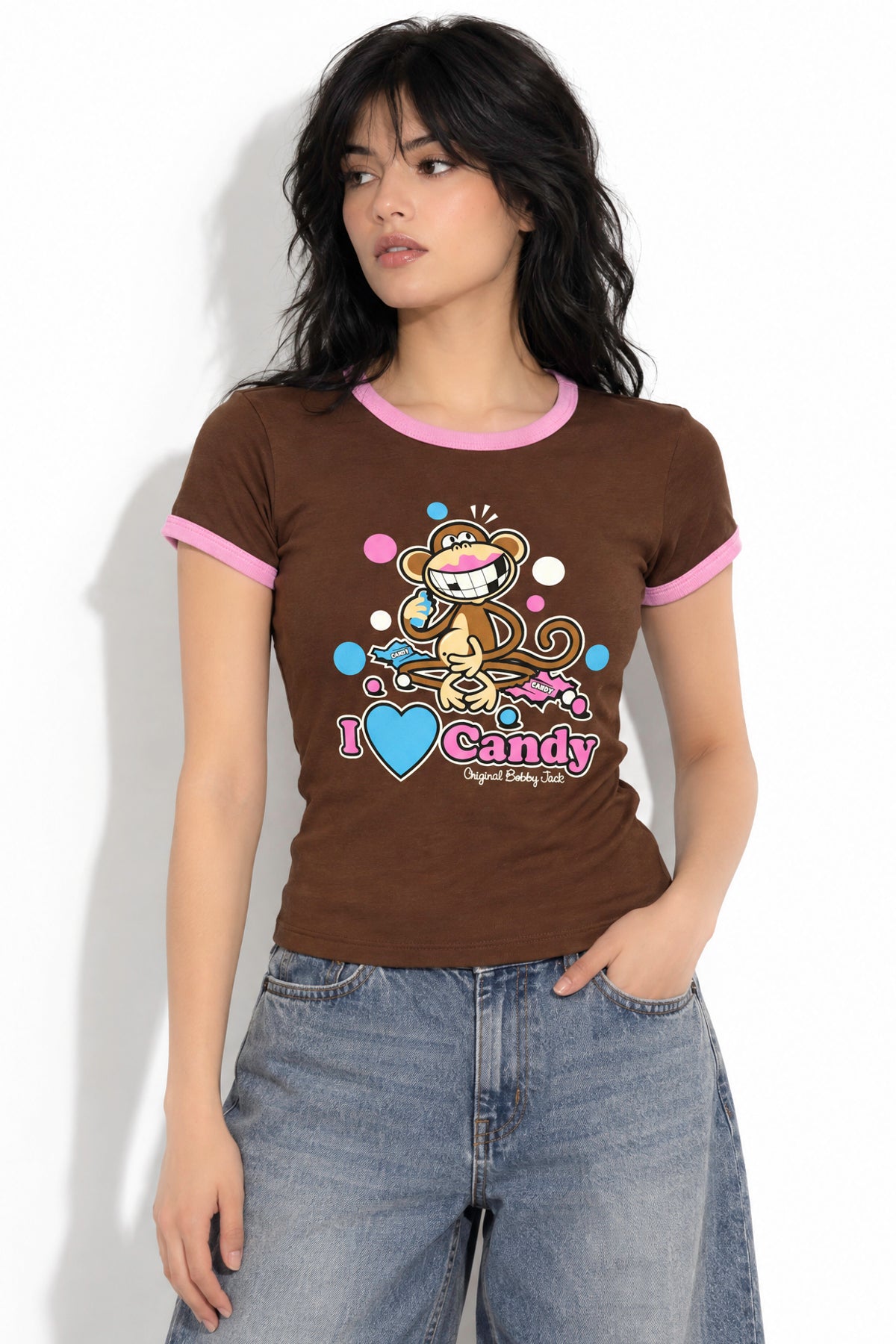 I Love Candy - Bobby Jack Ringer Top - Brown