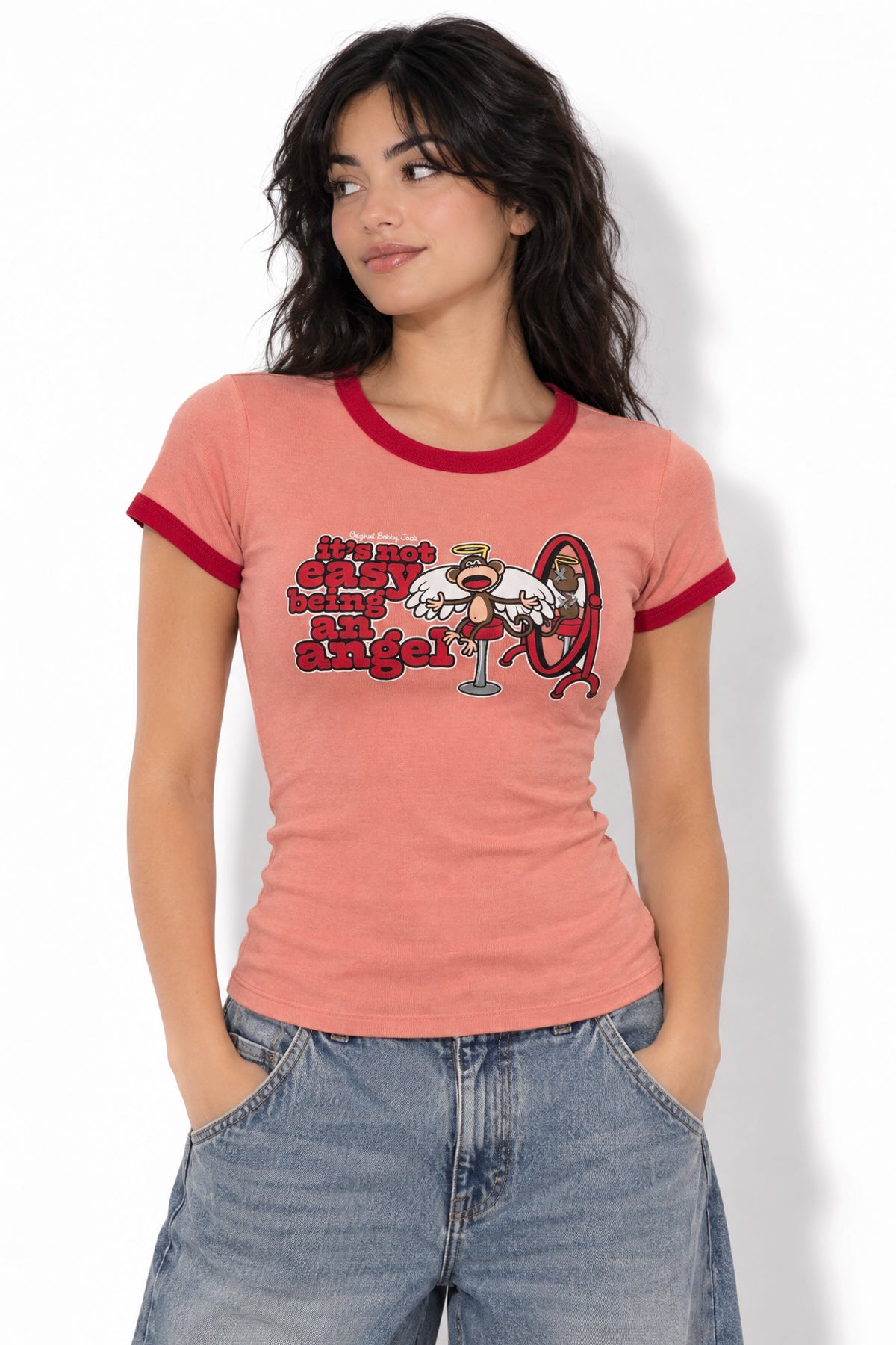 Being An Angel - Bobby Jack Ringer Top - Peach