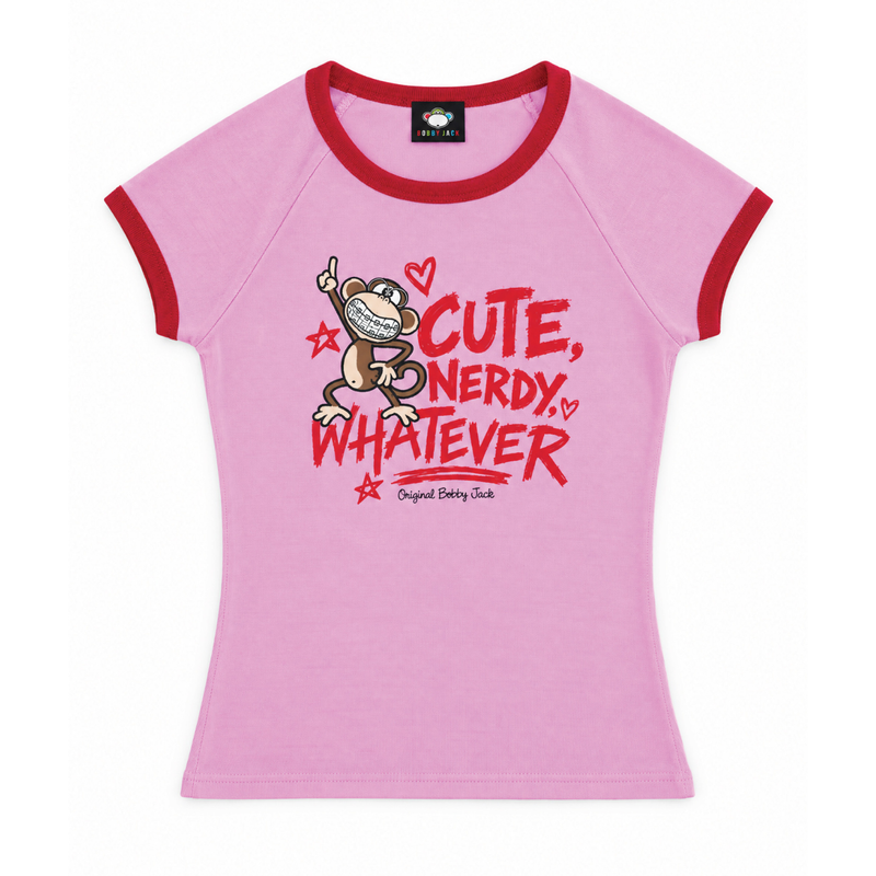 Cute, Nerdy, Whatever - Bobby Jack Raglan Top - Pink