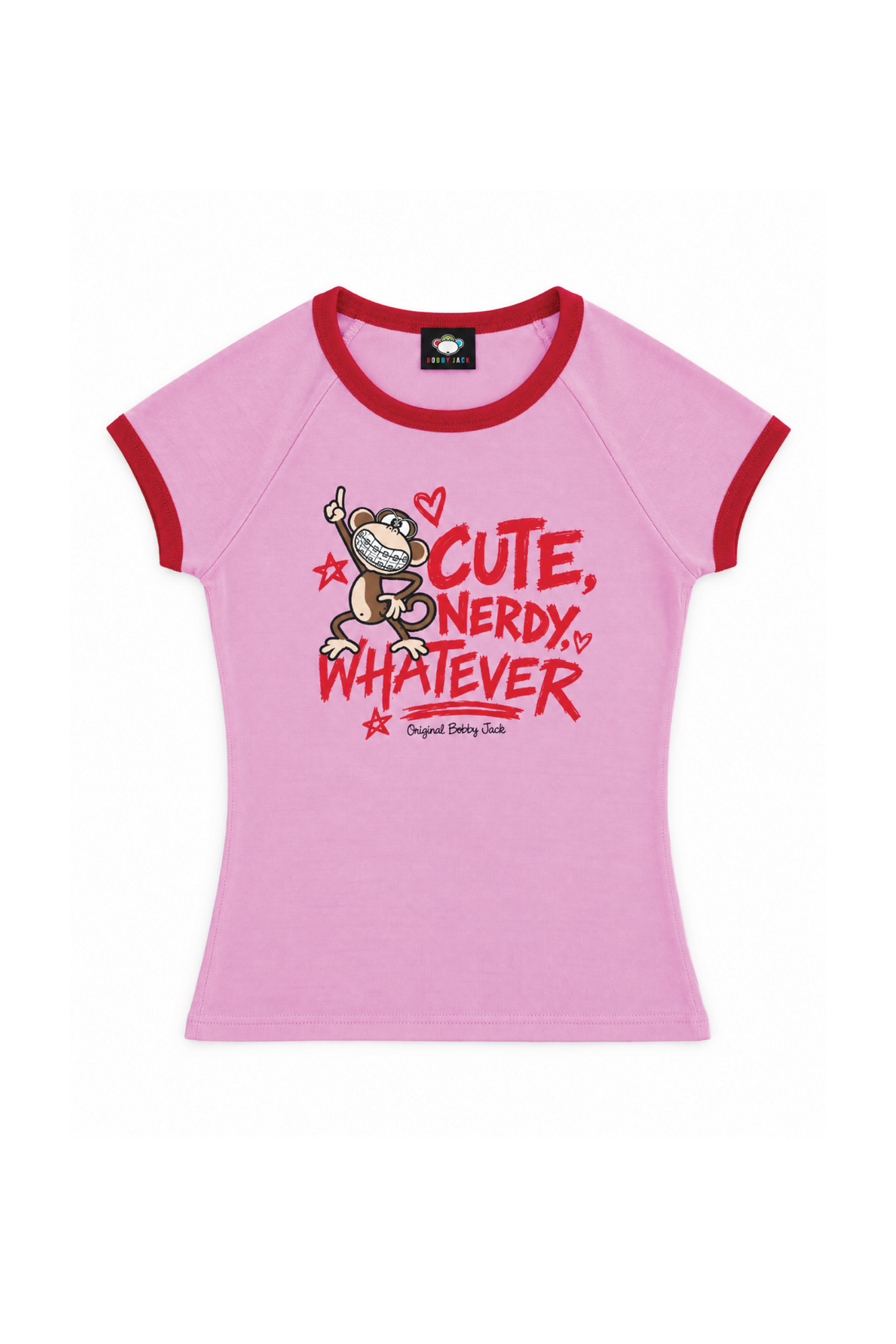 Cute, Nerdy, Whatever - Bobby Jack Raglan Top - Pink — image 1